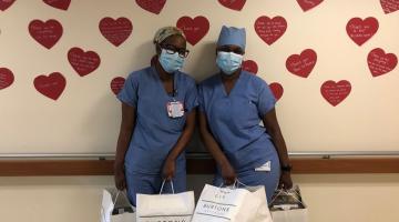 South Shore Health colleagues with food donations from Burton's and Front Line Foods