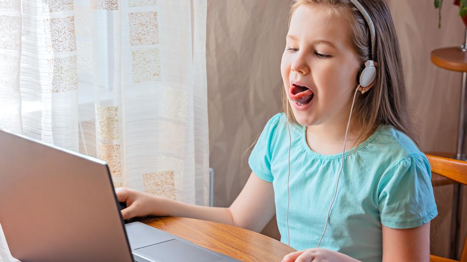 Young patient having a virtual speech therapy appointment
